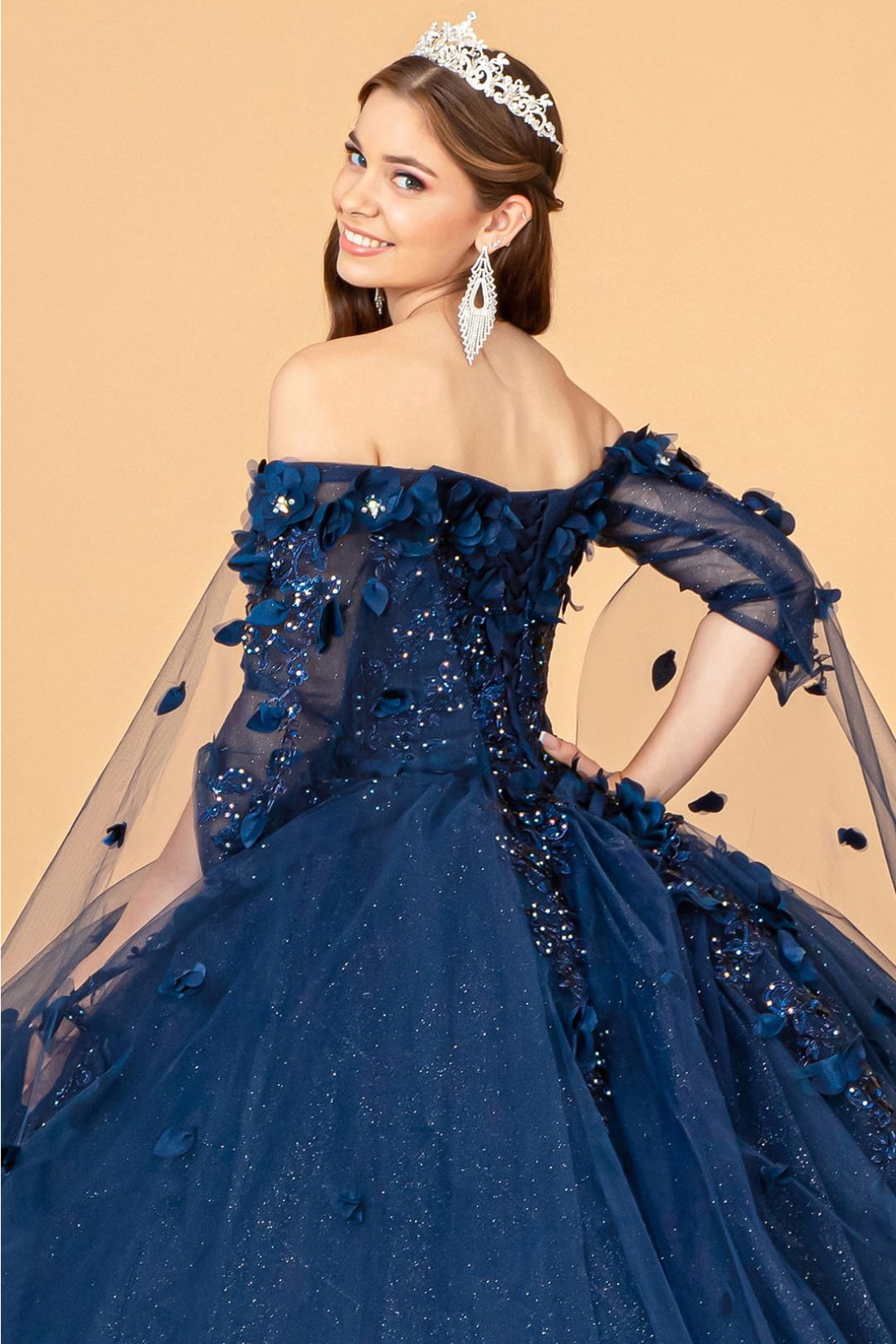 3D Floral Cape Sleeve Ball Gown by Elizabeth KGL3075