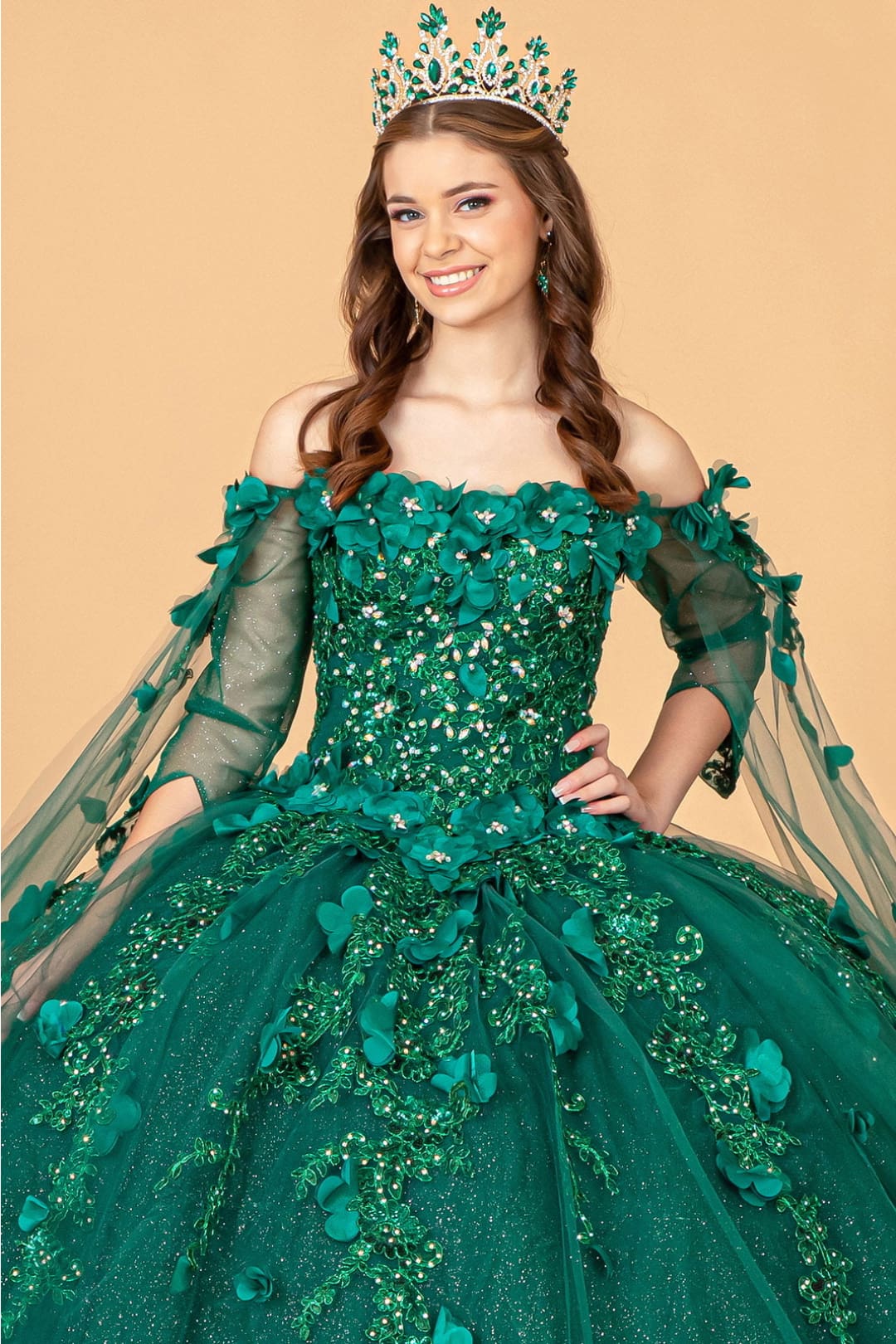 3D Floral Cape Sleeve Ball Gown by Elizabeth KGL3075