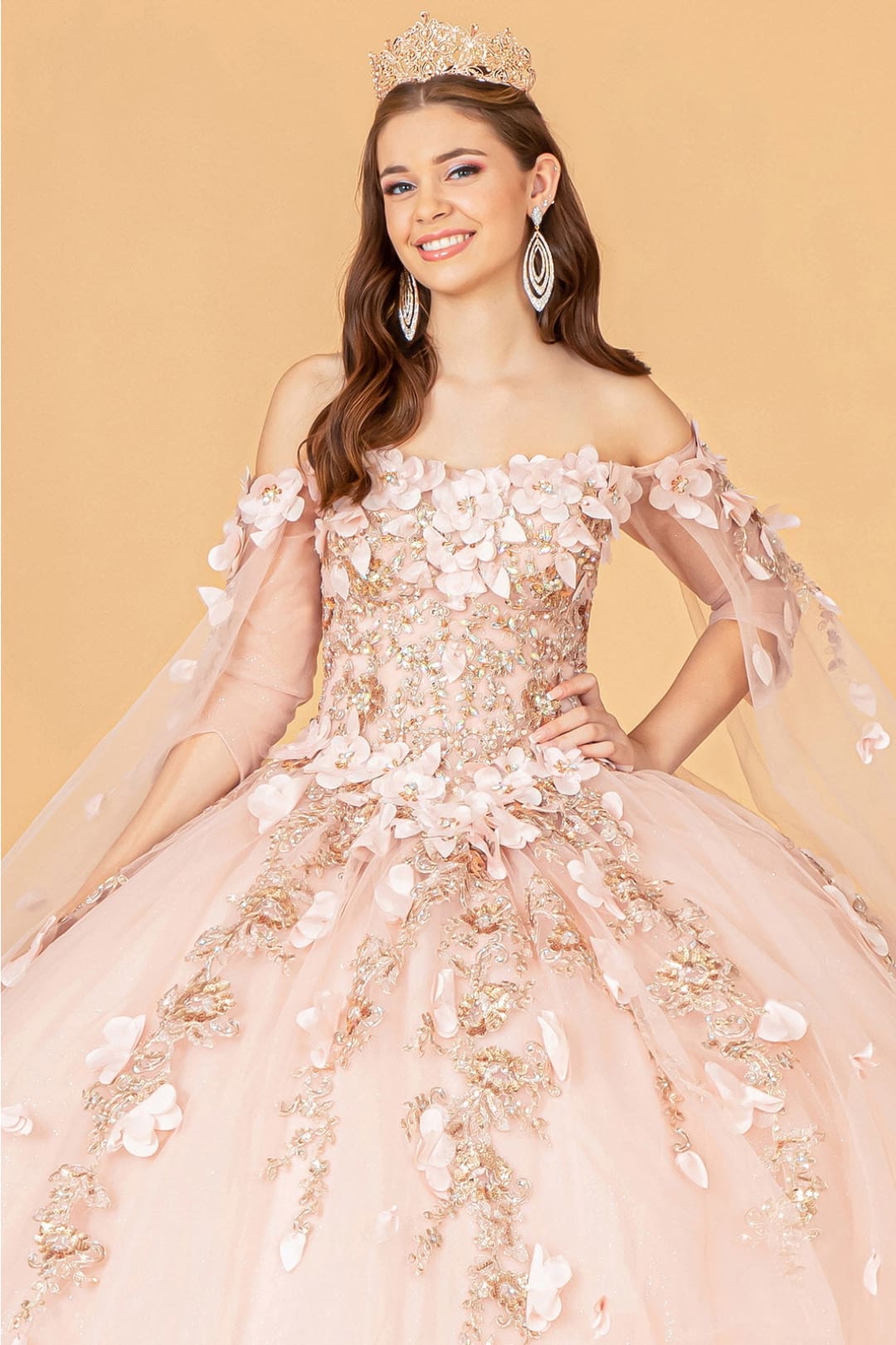 3D Floral Cape Sleeve Ball Gown by Elizabeth KGL3075