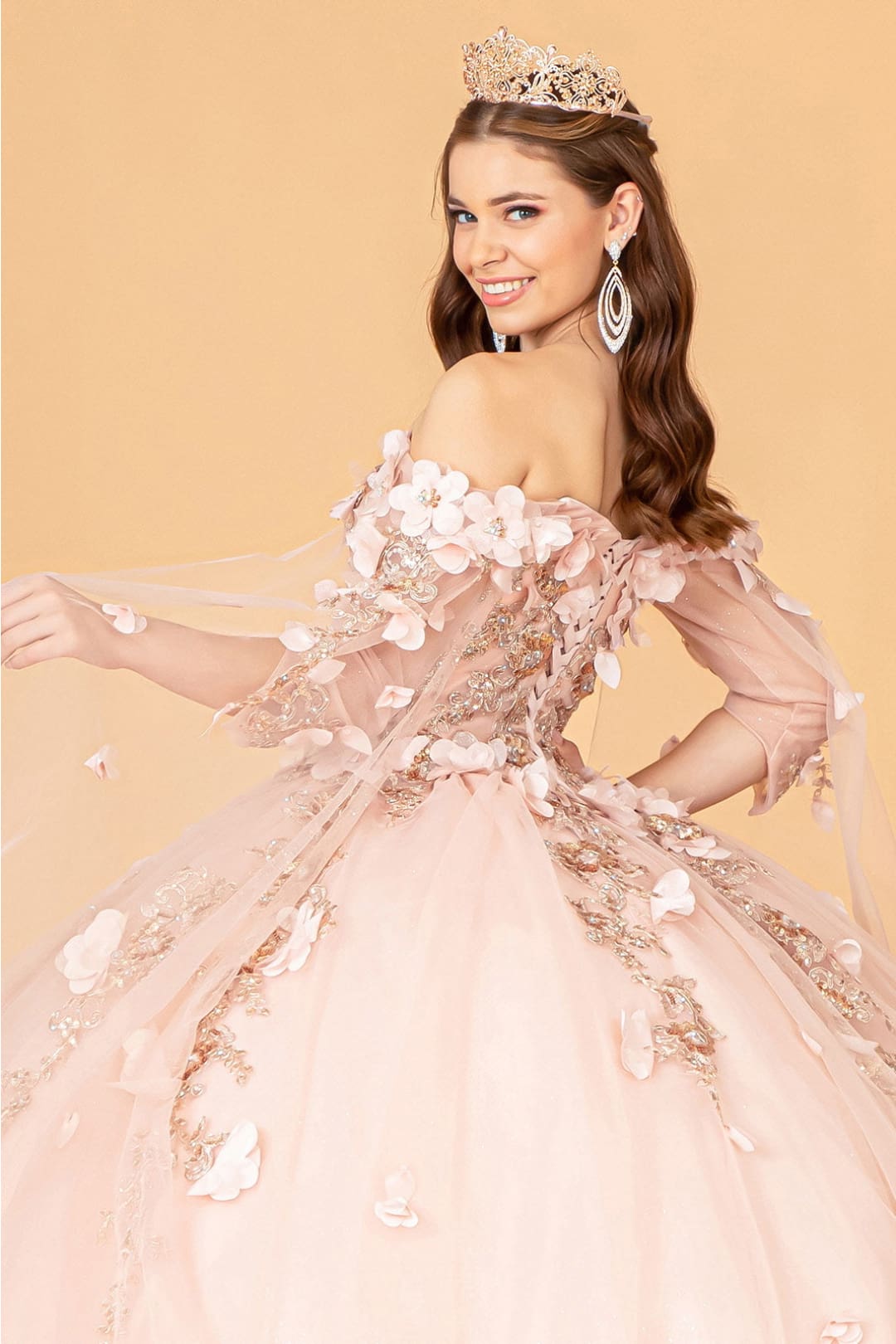 3D Floral Cape Sleeve Ball Gown by Elizabeth KGL3075