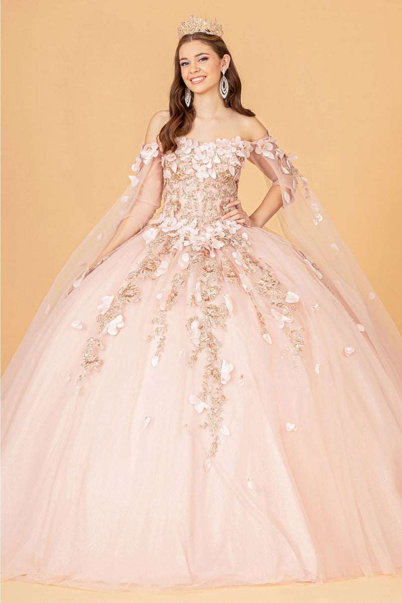 3D Floral Cape Sleeve Ball Gown by Elizabeth KGL3075