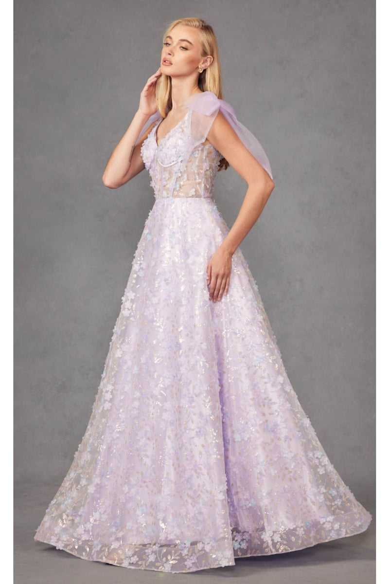 3D Floral Glitter Sleeveless A-line Gown by Juliet JT2439K