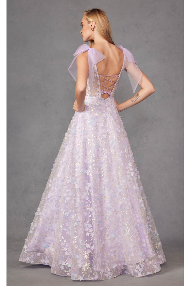 3D Floral Glitter Sleeveless A-line Gown by Juliet JT2439K