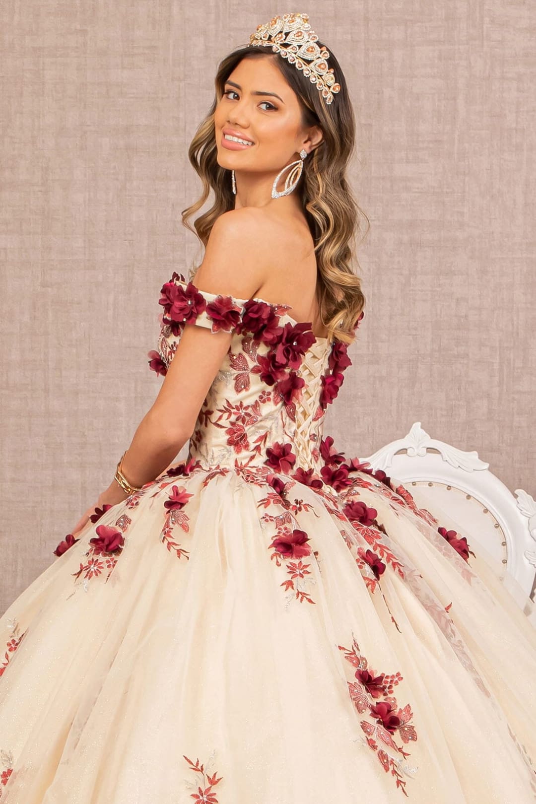 3D Floral Off Shoulder Ball Gown by Elizabeth KGL3105