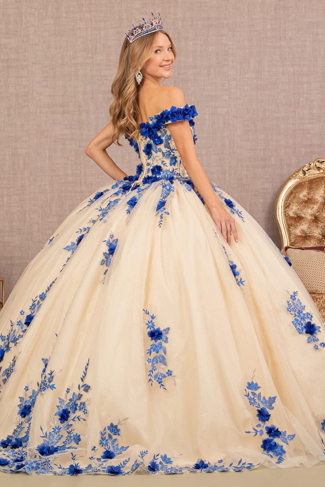 3D Floral Off Shoulder Ball Gown by Elizabeth KGL3105