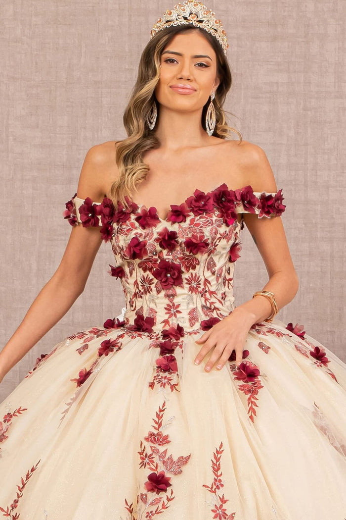 3D Floral Off Shoulder Ball Gown by Elizabeth KGL3105