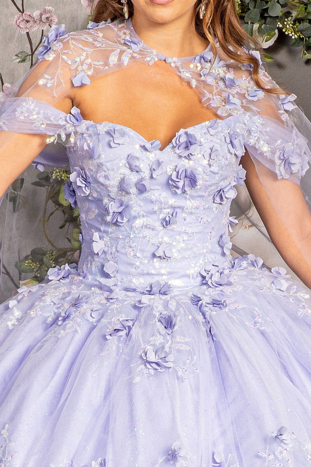 3D Floral Off Shoulder Cape Ball Gown by Elizabeth KGL3179