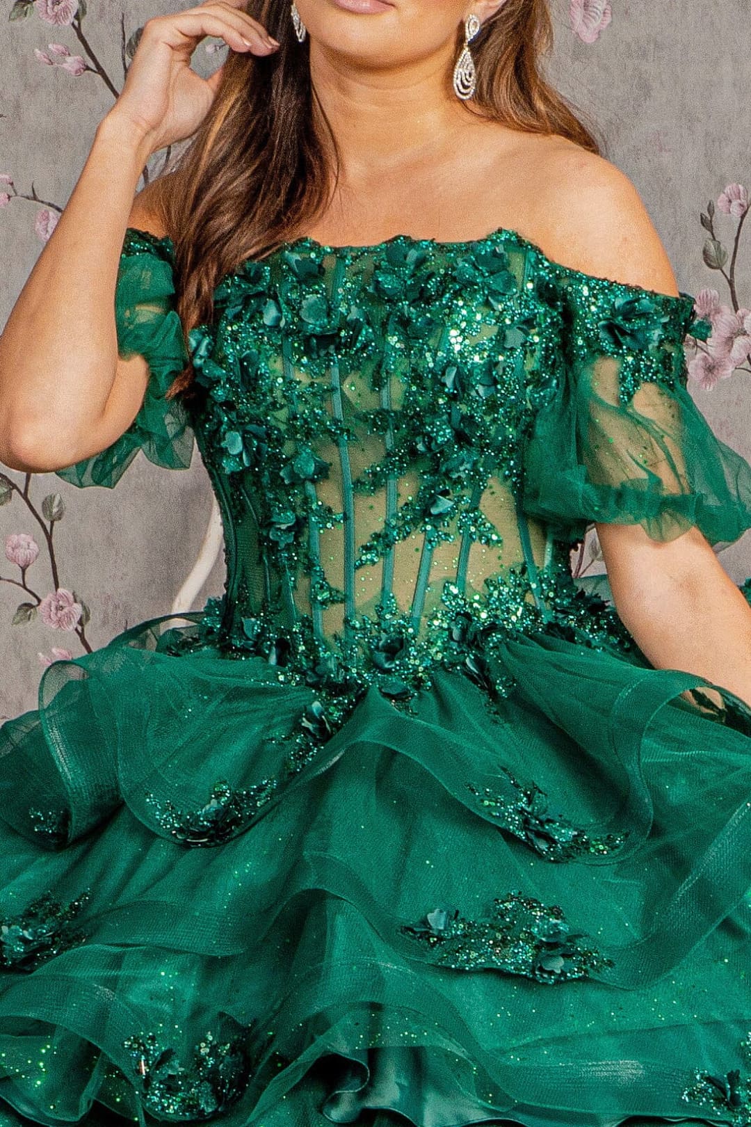 3D Floral Sheer Ball Gown by Elizabeth KGL3180