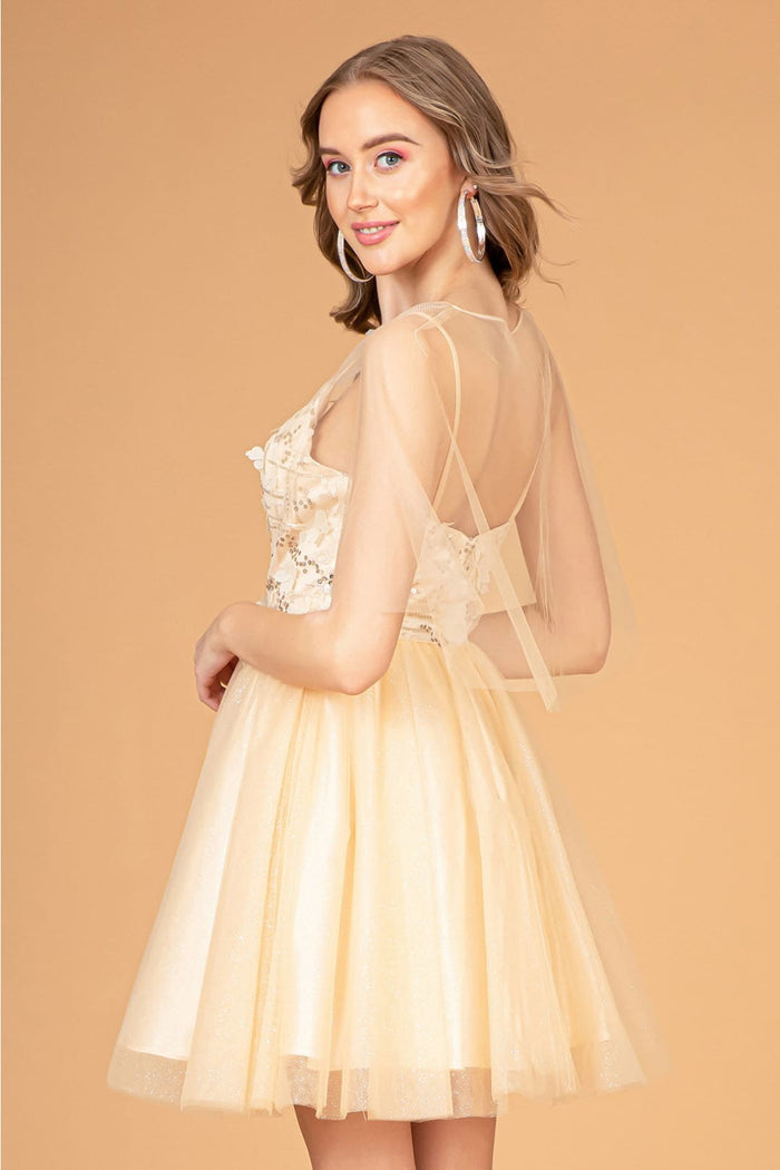 3D Floral Glitter Cape Dress by Elizabeth KGS3089
