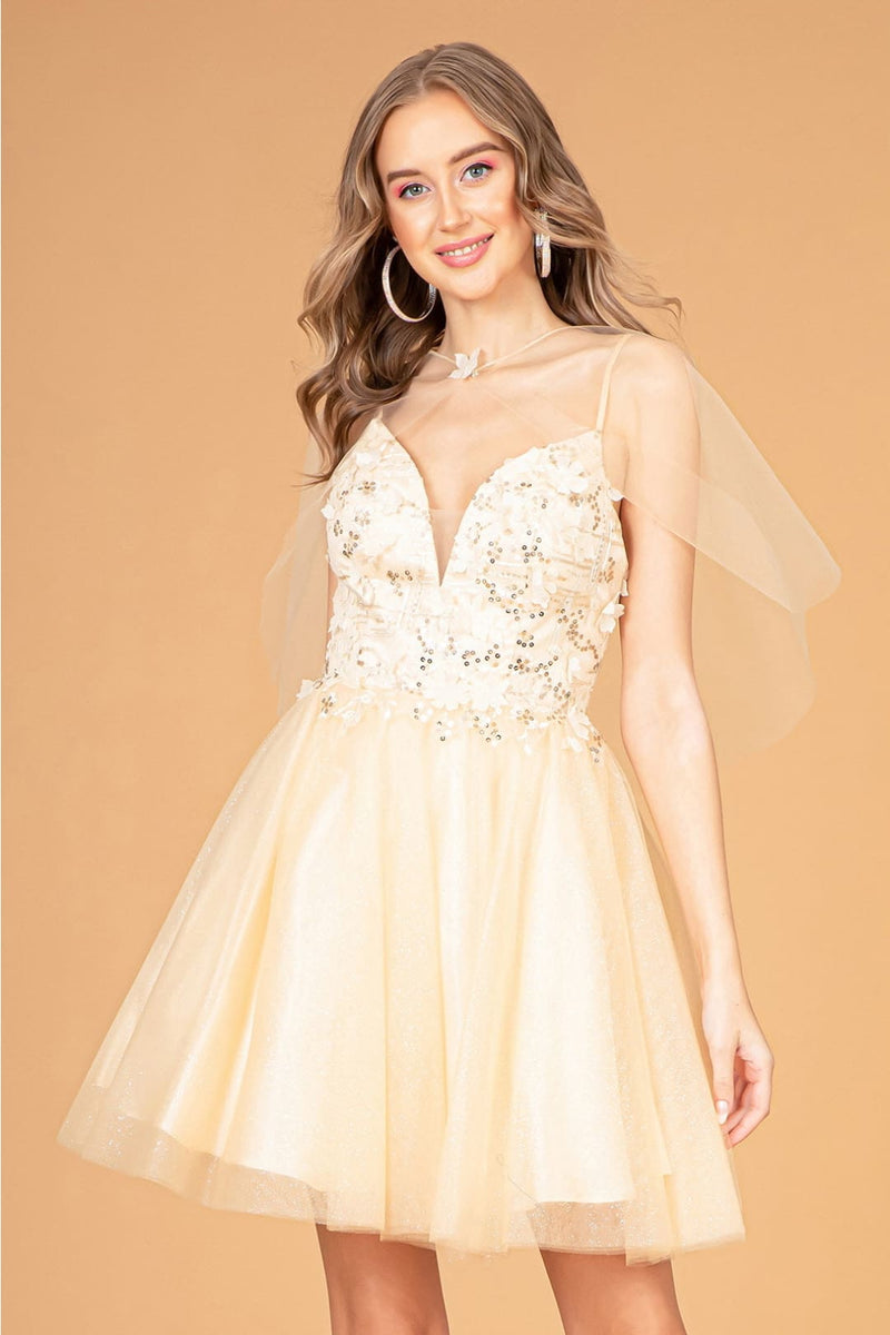 3D Floral Glitter Cape Dress by Elizabeth KGS3089
