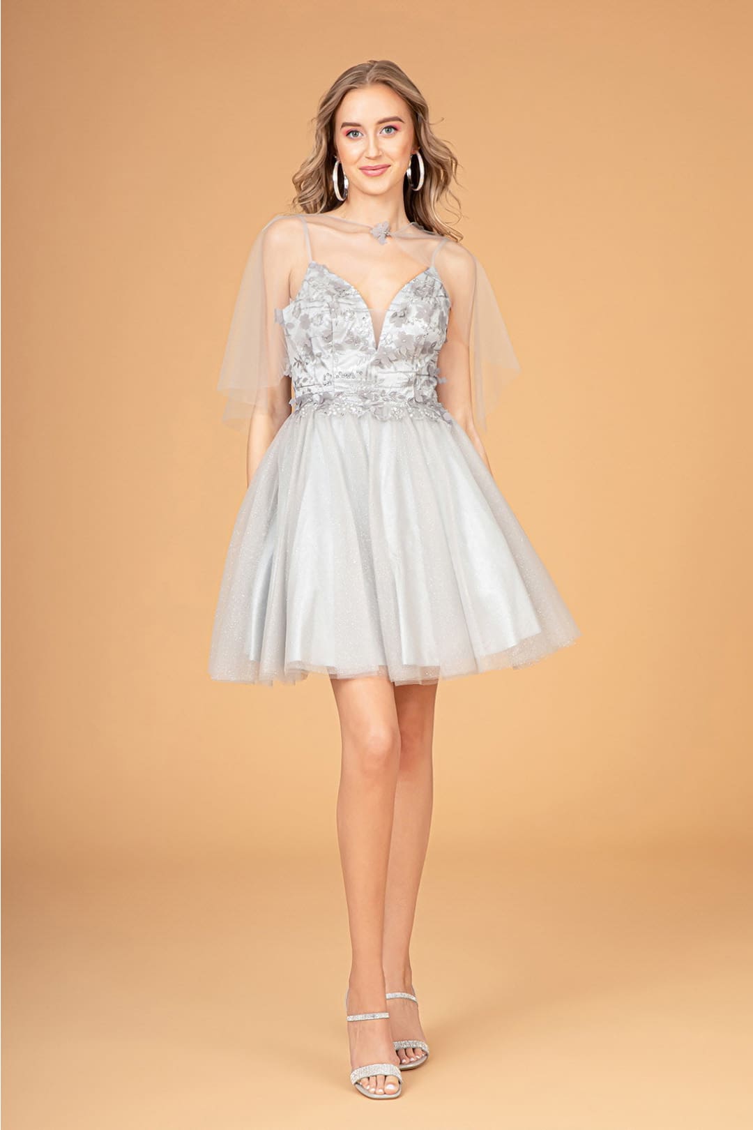3D Floral Glitter Cape Dress by Elizabeth KGS3089