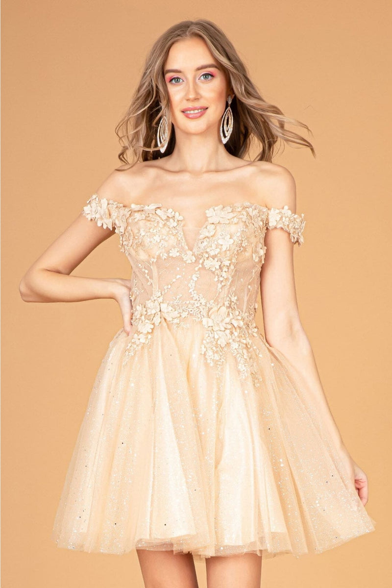 3D Floral Off Shoulder Dress by Elizabeth KGS3096