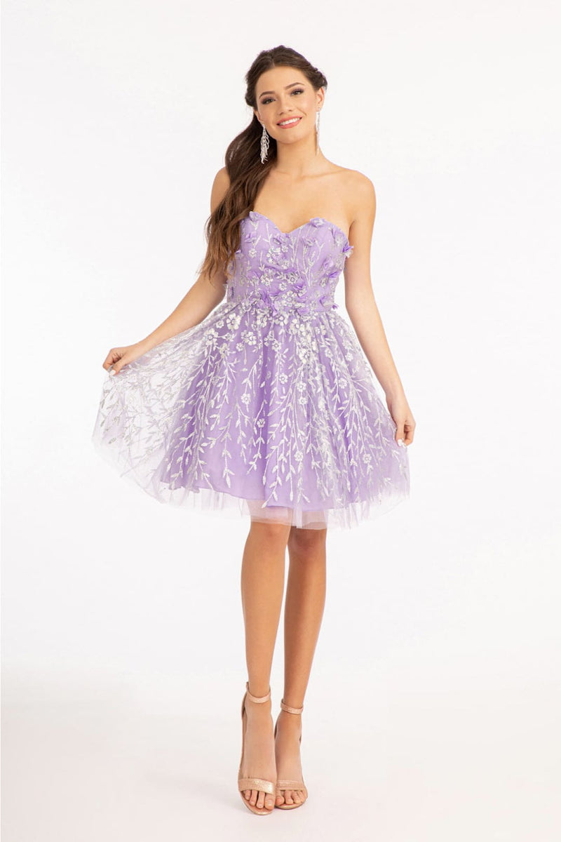 3D Floral Strapless Mesh Dress by Elizabeth KGS1995