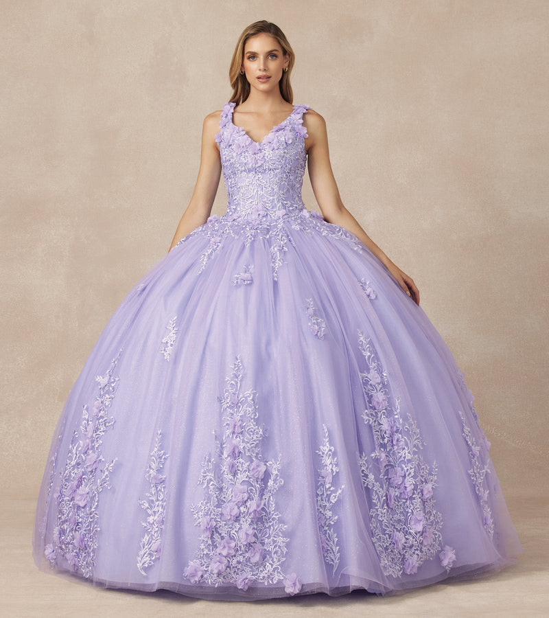 Juliet 1437 3D Floral Embellished Glitter Tulle Quinceanera Dress