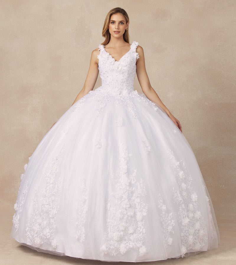 Juliet 1437 3D Floral Embellished Glitter Tulle Quinceanera Dress