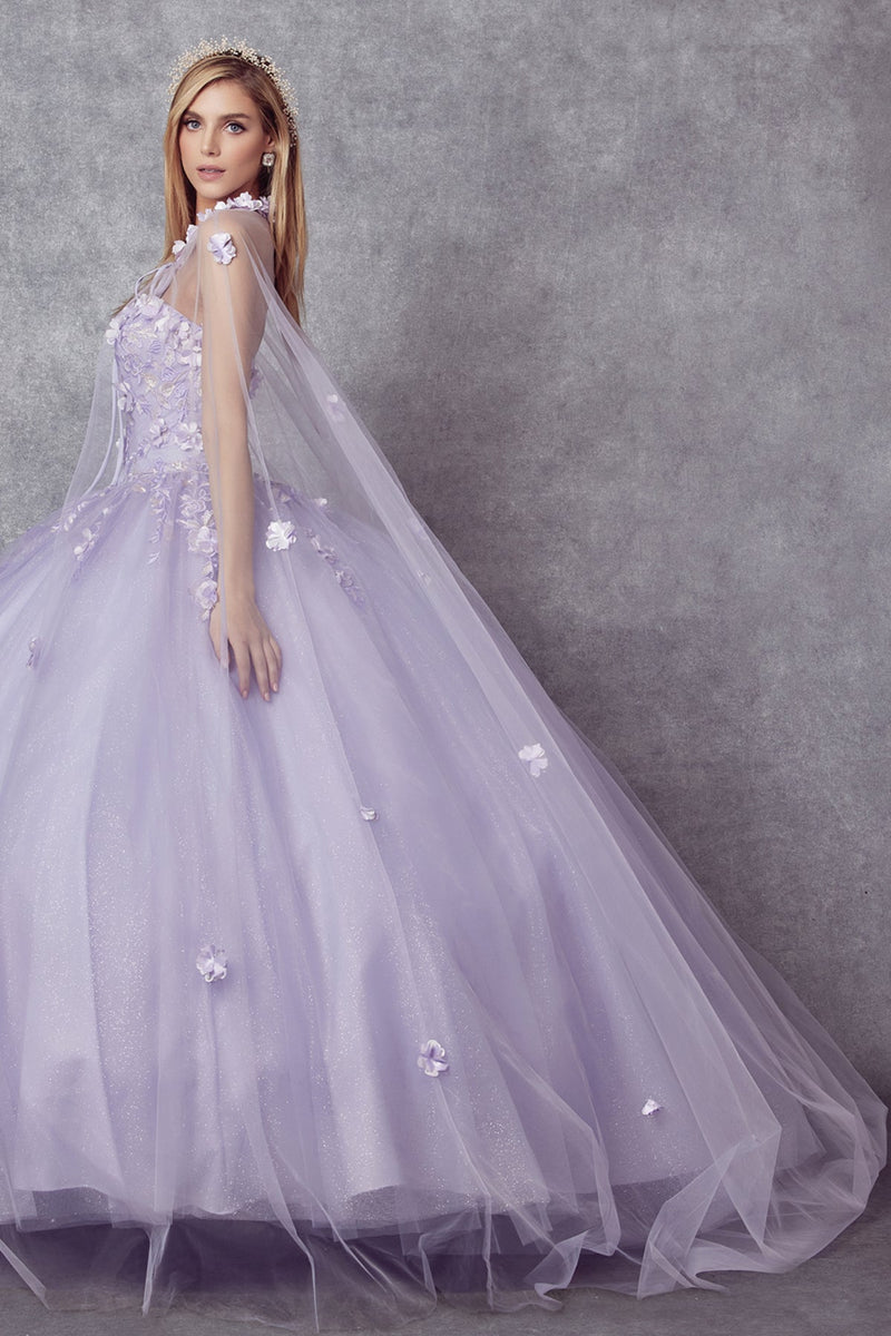 Juliet 1435 3D Floral Applique Glitter Tulle Strapless Dress