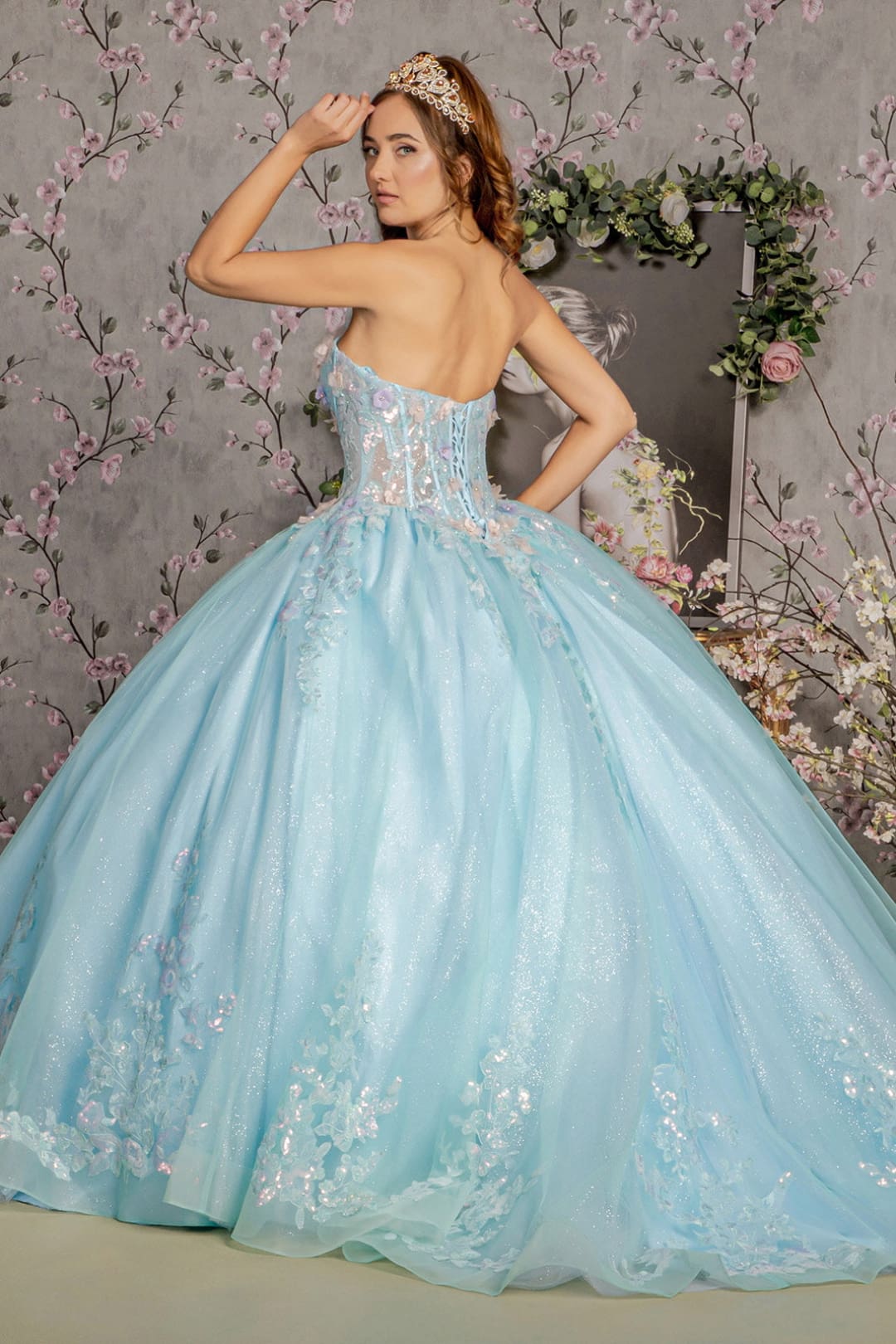 3D Floral Strapless Corset Ball Gown by GLS Gloria GL3332