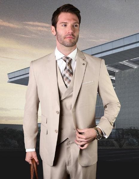 Tan Double Breasted Suits - AlbertoNardoniStore