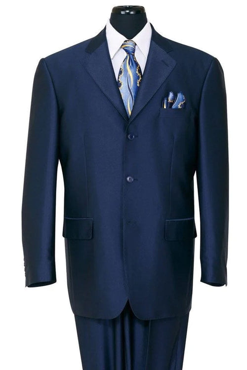 "Sharkskin Suit Men's Classic Fit 3-Button Navy - Shiny Finish"
