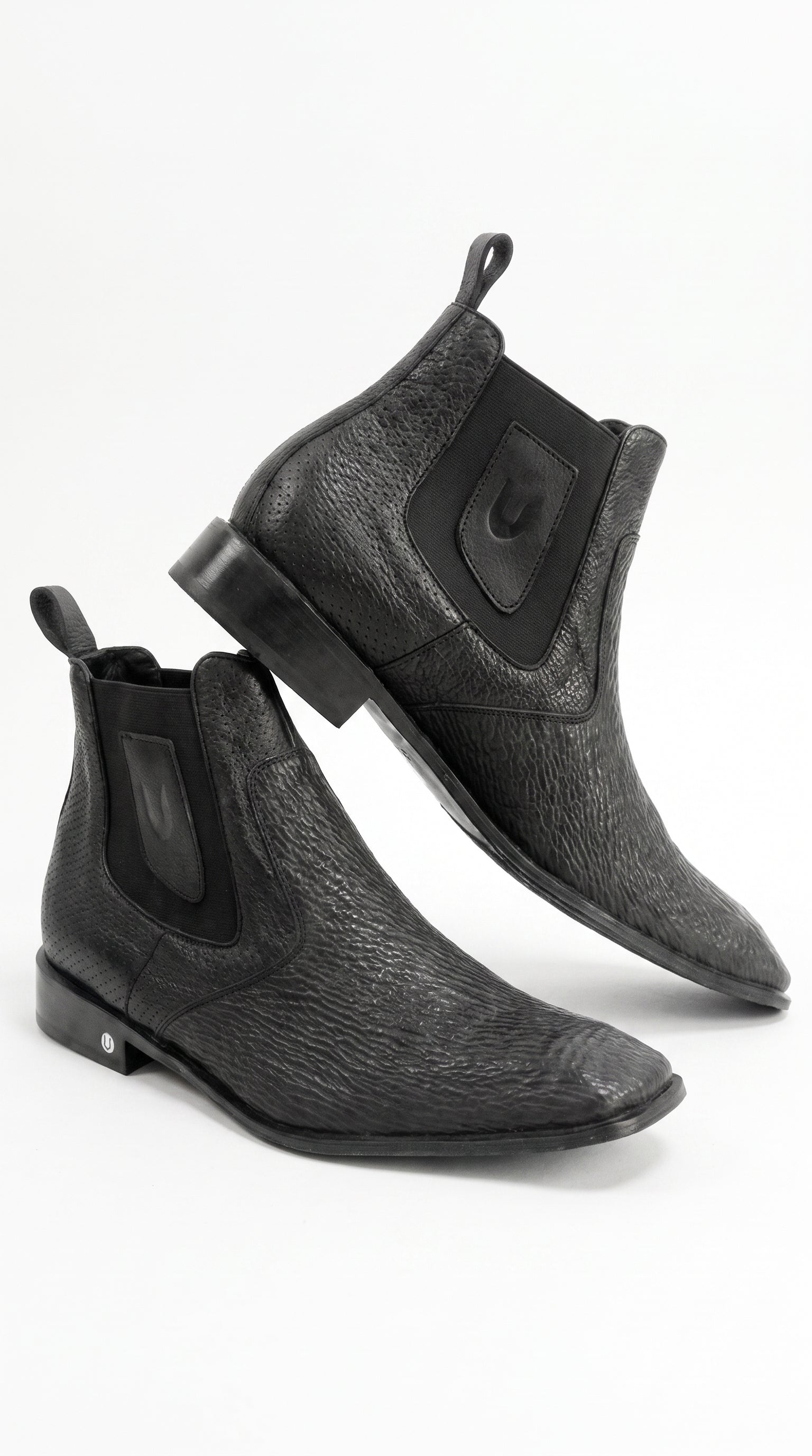 Men’s Shark Skin Cowboy Boots – Black Exotic Leather Western Chelsea Ankle Boots by Vestigium