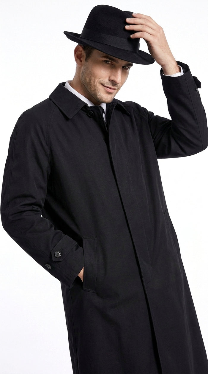 Men’s Neo Matrix Inspired Black Trench Coat – Long Full-Length Gothic Movie Style Overcoat