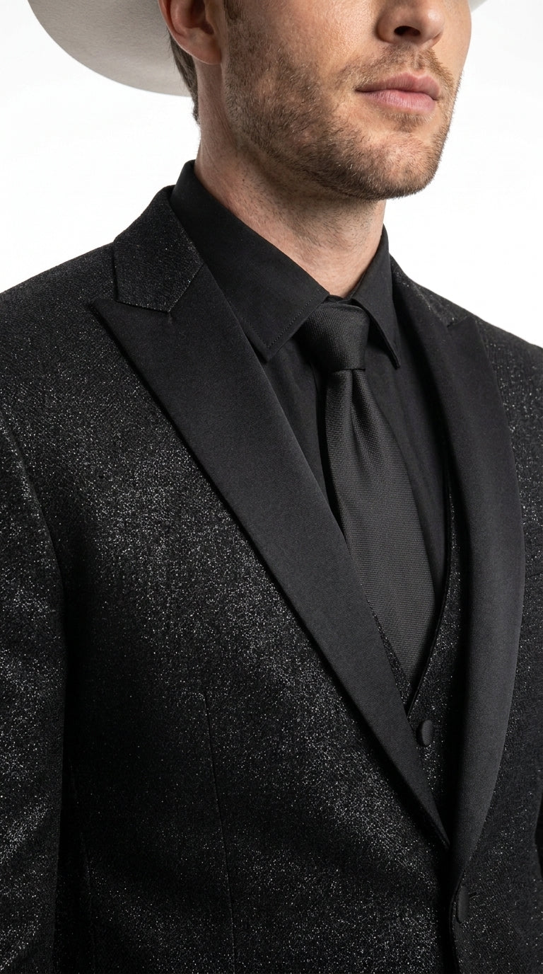 Men's Black Western Tuxedo Blazer – Shimmer Cowboy Dinner Jacket