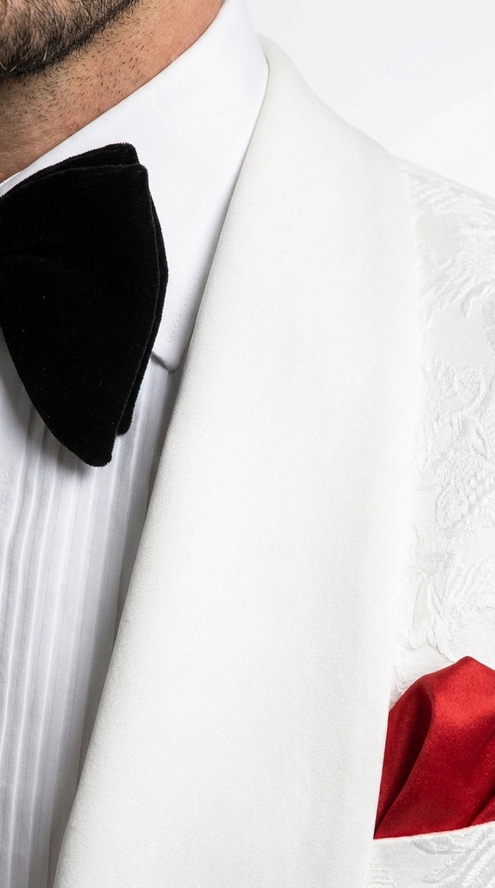 Men’s White Floral Tuxedo Jacket – Shawl Lapel Wedding & Prom Dinner Jacket