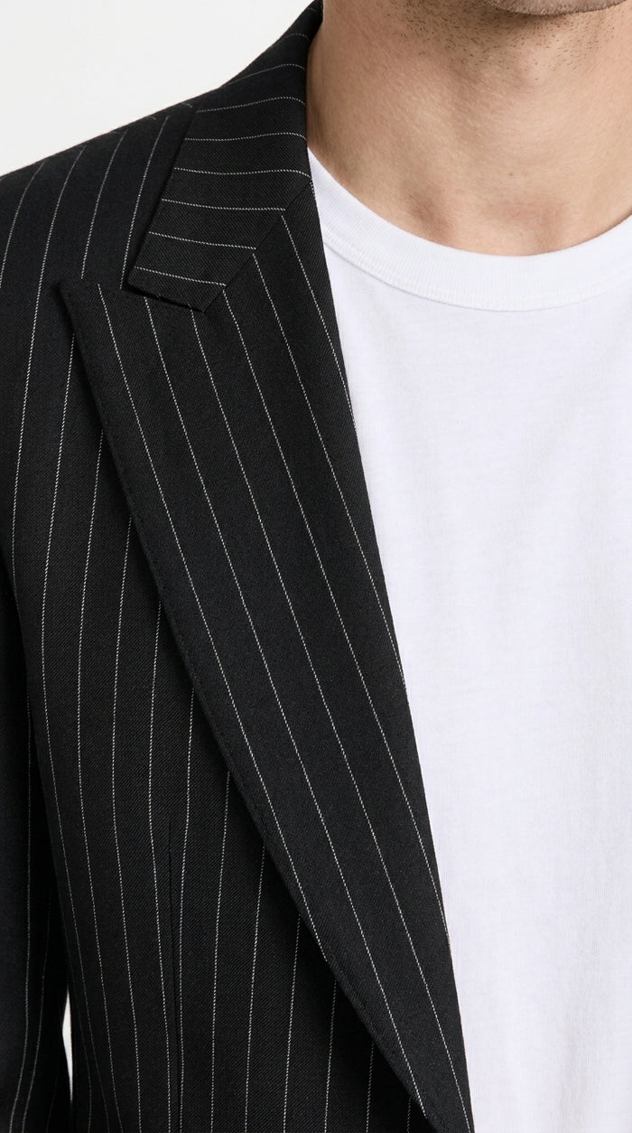 Men’s Black Pinstripe 2-Piece Tuxedo Suit – Two-Button Jacket and Matching Formal Pants