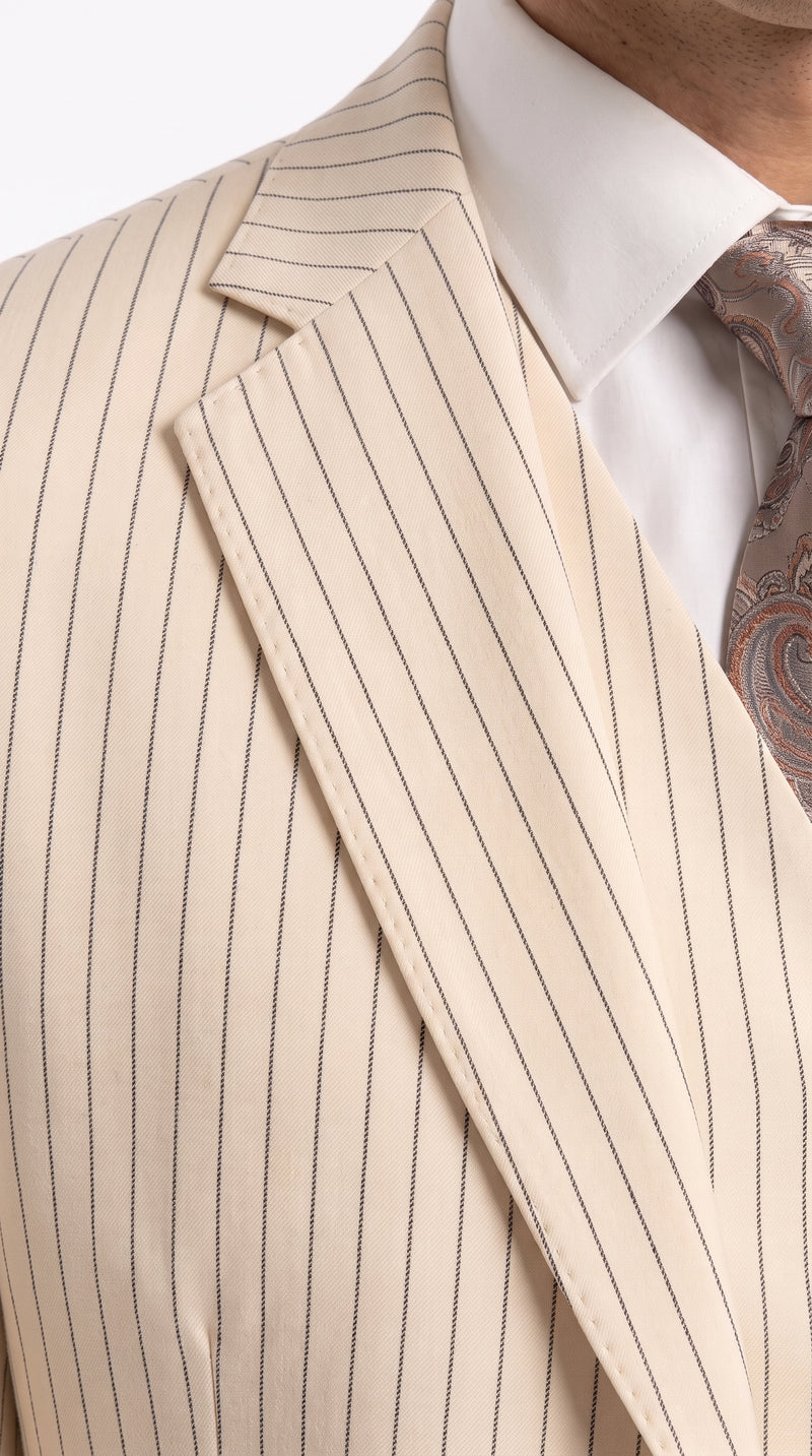 Men’s Ivory Cream Pinstripe 3-Piece Suit – 1920s Gangster Gatsby Wedding and Formal Suit