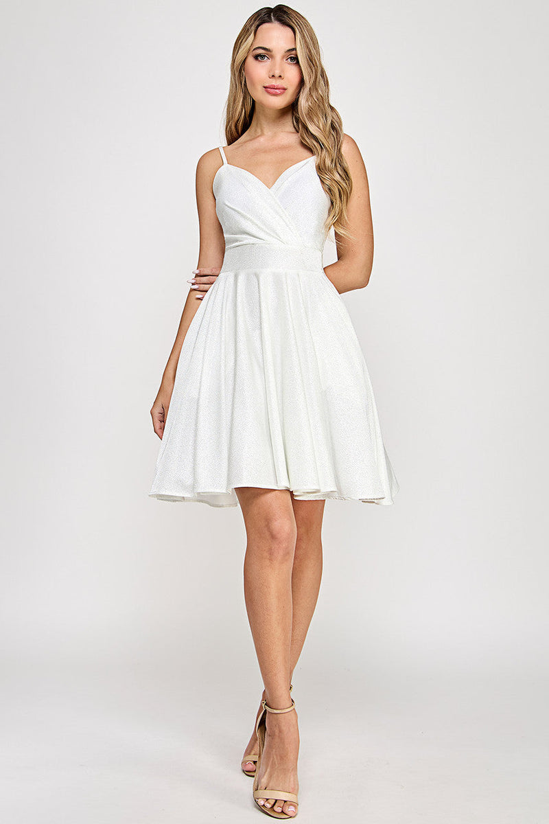 Short Metallic V-Neck A-Line Dress with Pockets by Perrty 3075