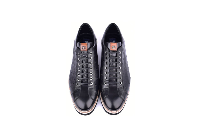 C211-4005-OSt Genuine Ostrich Sneaker-Black