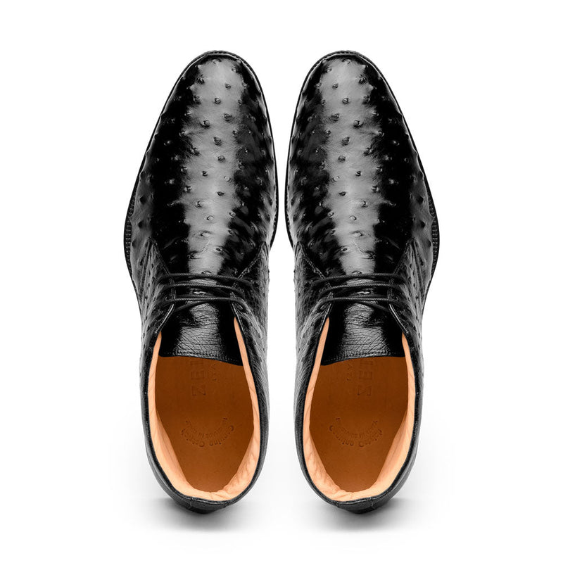 Zelli Marco Genuine Ostrich Quill Lace-Up Chukka Boots in Black