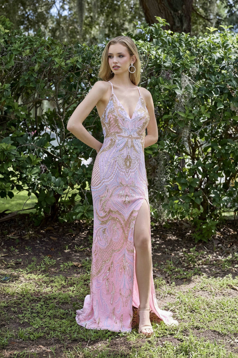 Primavera Couture 4311 - Beaded Sequin Slit Prom Dress