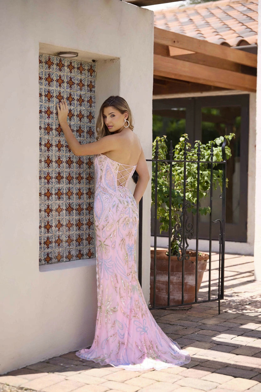 Primavera Couture 4331 - Lace Beaded Slit Prom Dress