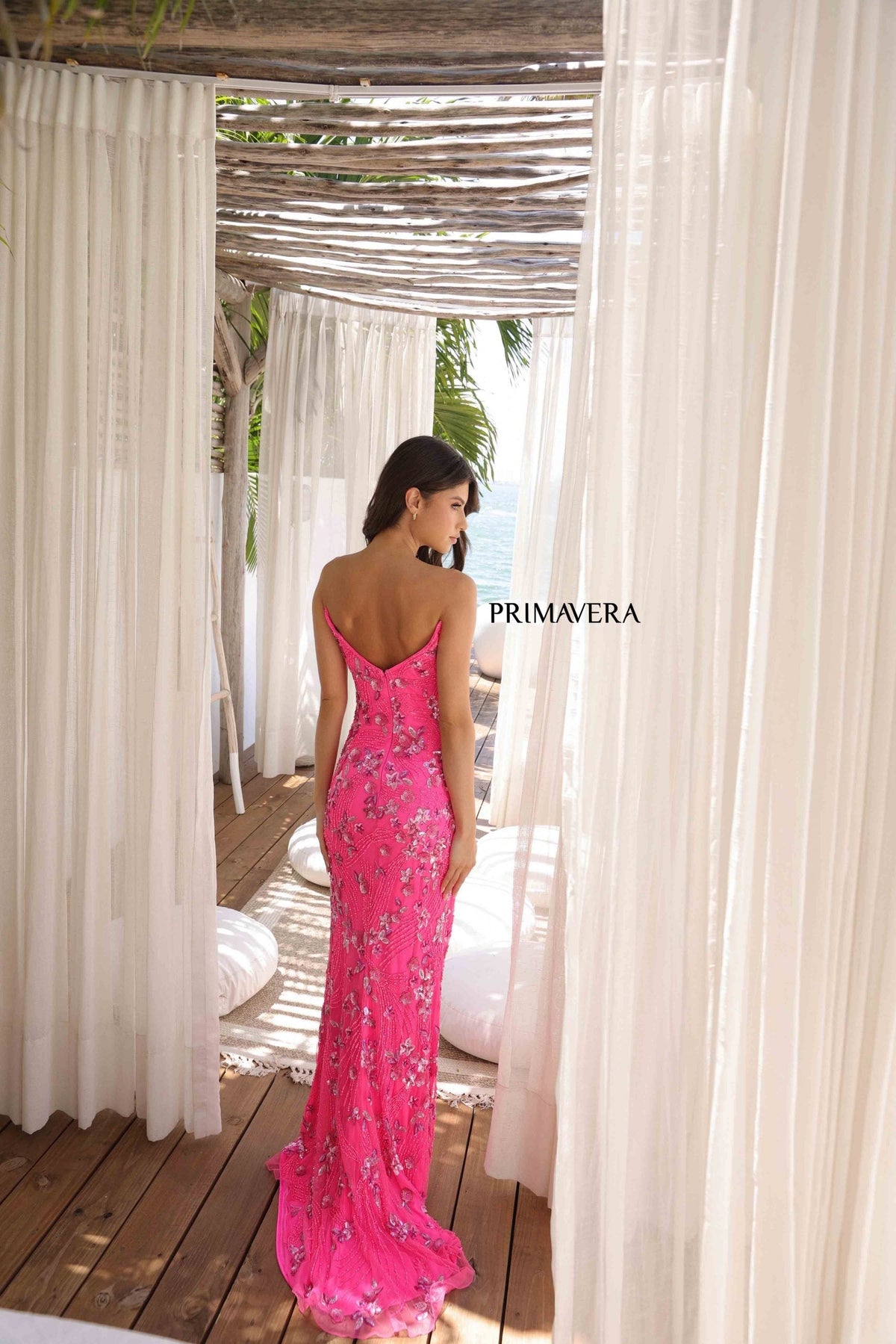 Primavera Couture 4374 - Floral Sequin Fitted Prom Dress