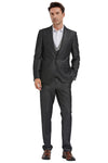 "Black Sharkskin Men's Double Breasted Vest Suit - One Button Peak Lapel"