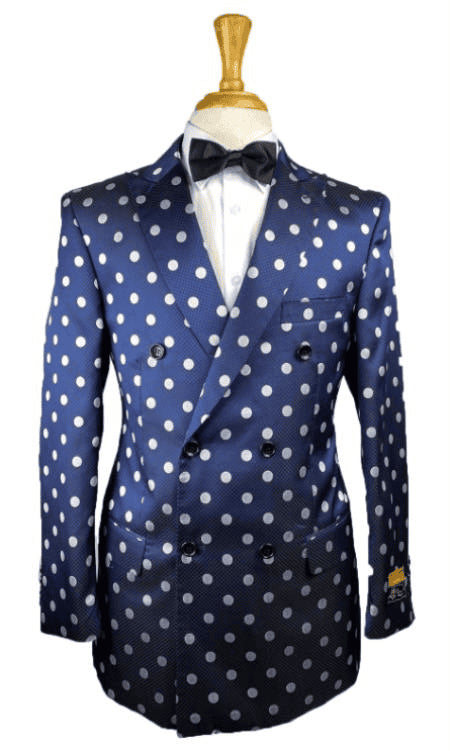 Men's Navy Double Breasted Polka Dot Blazer ~ Dinner Jacket