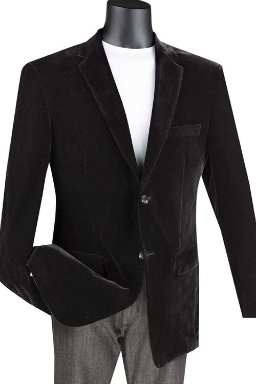Mens Modern Fit 2 Button Velvet Blazer in Black
