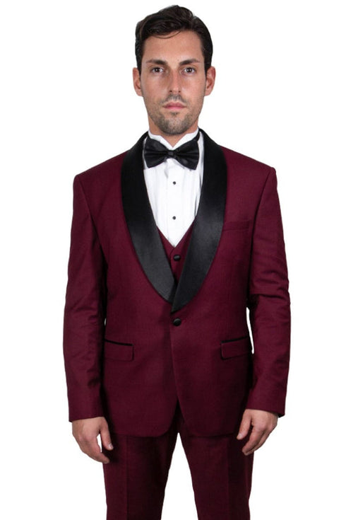 Father And Son Matching Suits - Burgundy Tuxedo - Notch Lapel - One Chest Pocket