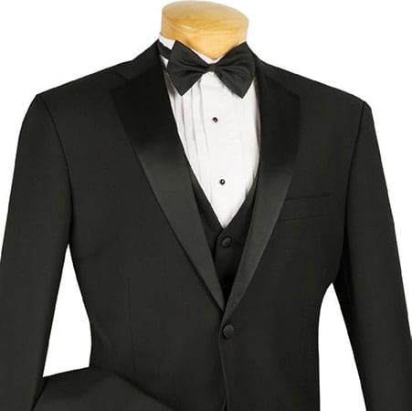 Santorini Collection - Regular Fit Black Tuxedo 4 Piece with Vest Bow Tie