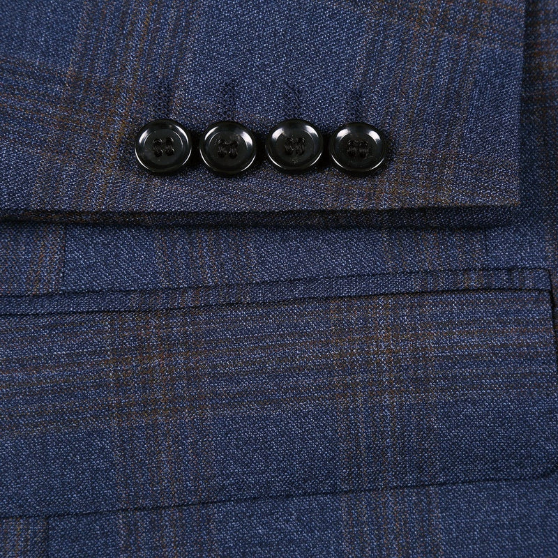 562-7 Men's 3-Piece Wool Stretch Checked Suits