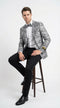Men’s Silver and Black Paisley Prom Blazer Jacket | Printed Formal Evening Tuxedo Blazer + Free Matching Bow Tie