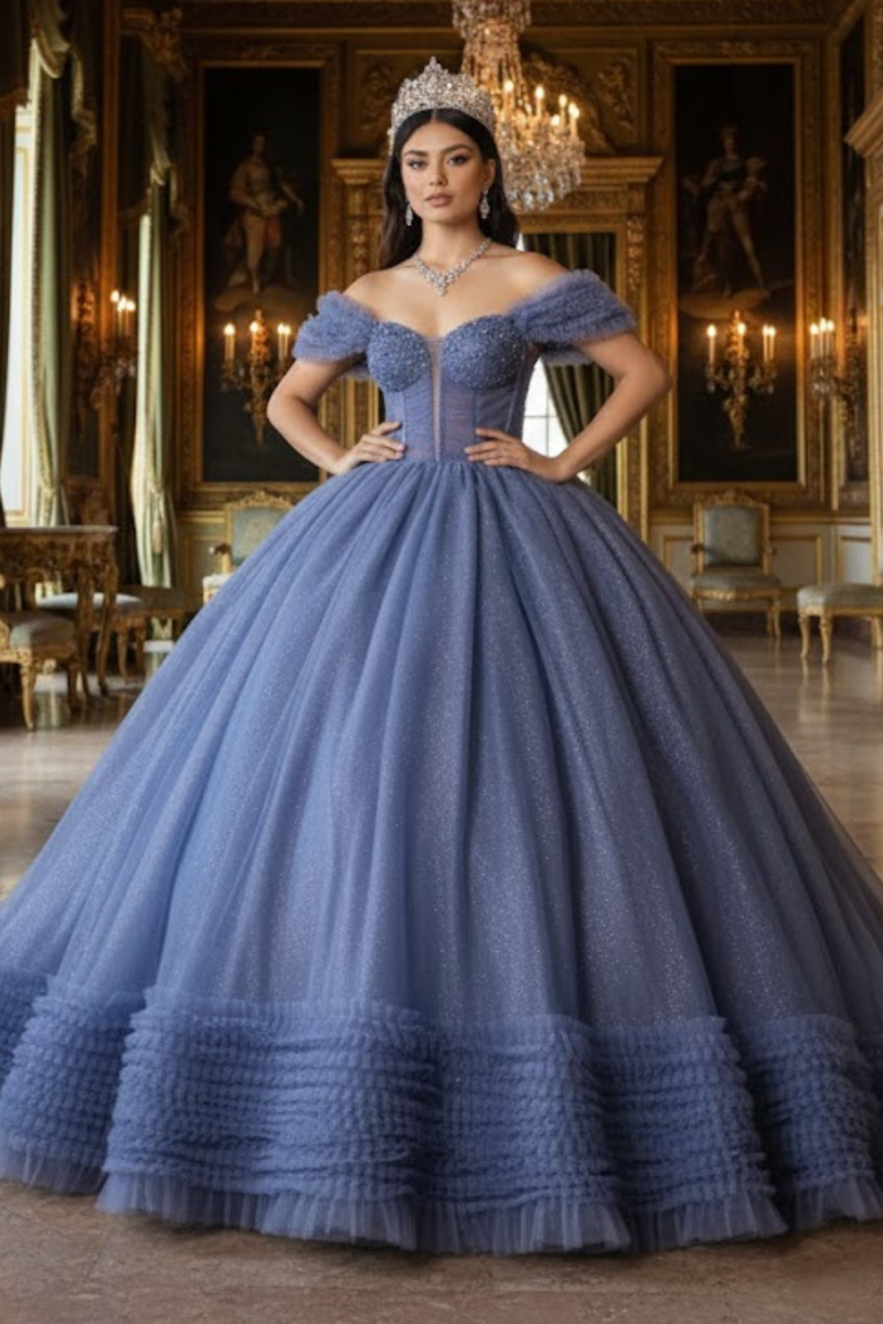 Masquerade Ball Gown Ruffle Short Sleeves Gala Dress By Layla K LK266