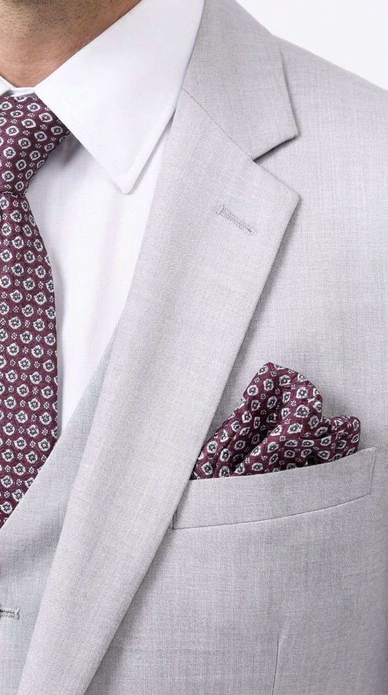 Men’s Light Grey Sharkskin 3 Piece Business Suit – Slim Fit Two Button Vested Wedding & Silver Suit