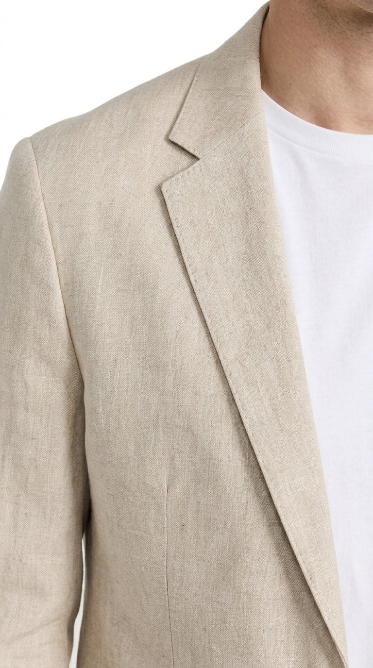 Men’s Tan Linen Suit with Shorts, 2 Piece Summer Short Suit, Casual Beach Wedding Outfit