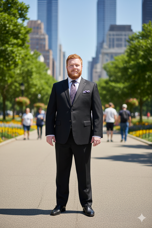 Mix And Match Suits Men's Two Button Portly Fit Black Tonal Suit Executive Fit Suit - Mens Portly Suit