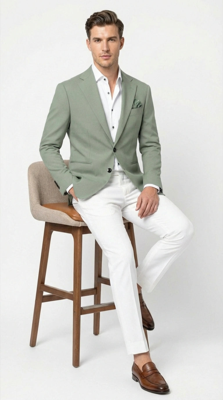 Men’s Sage Green Blazer – Two Button Notch Lapel Formal Jacket for Wedding, Summer and Party Wear in Light Green Sport Jacket