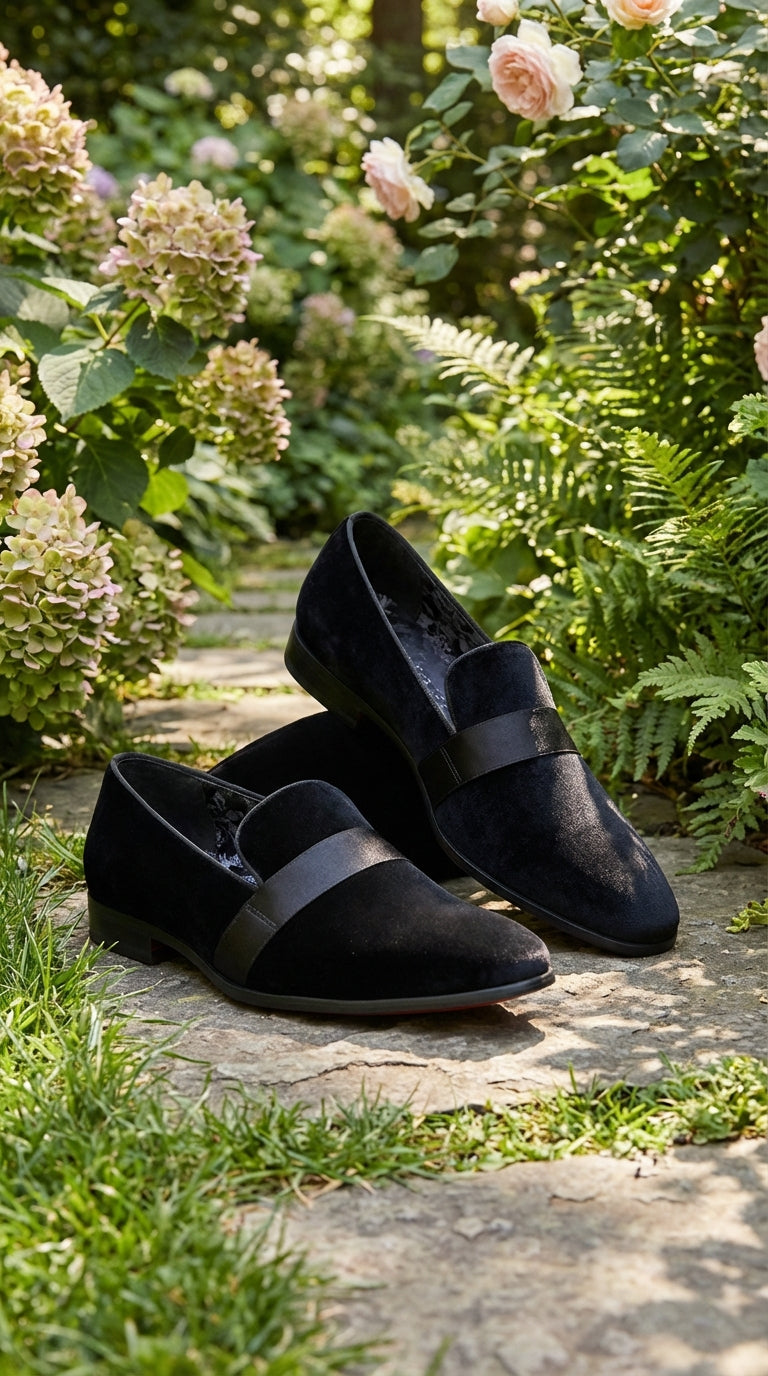Men's Black Tuxedo Dress Velvet Loafers | Formal Slip-On Shoes for Wedding, Prom & Black Tie Events