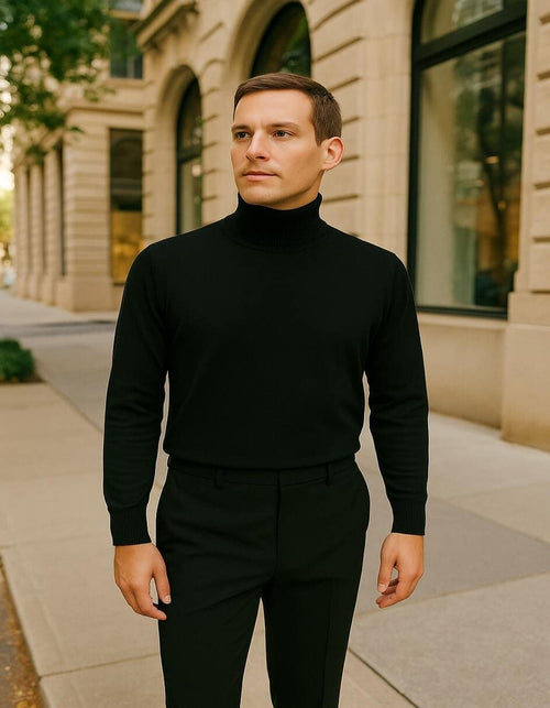 Men's Black Turtleneck Sweater â€“ Classic Slim Fit Knit Pullover for Winter Layering