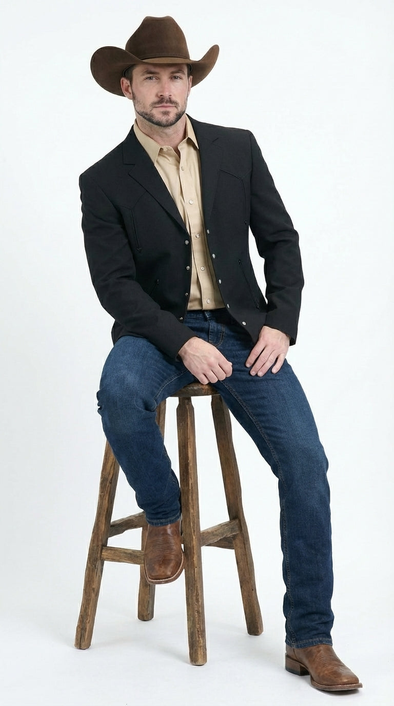 Mens Black Western Blazer Set – Cowboy Style Formal Jacket and Pants Outfit Country Western Suit